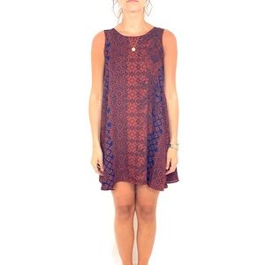 Red & Blue Geometric Detail Short Sun Dress